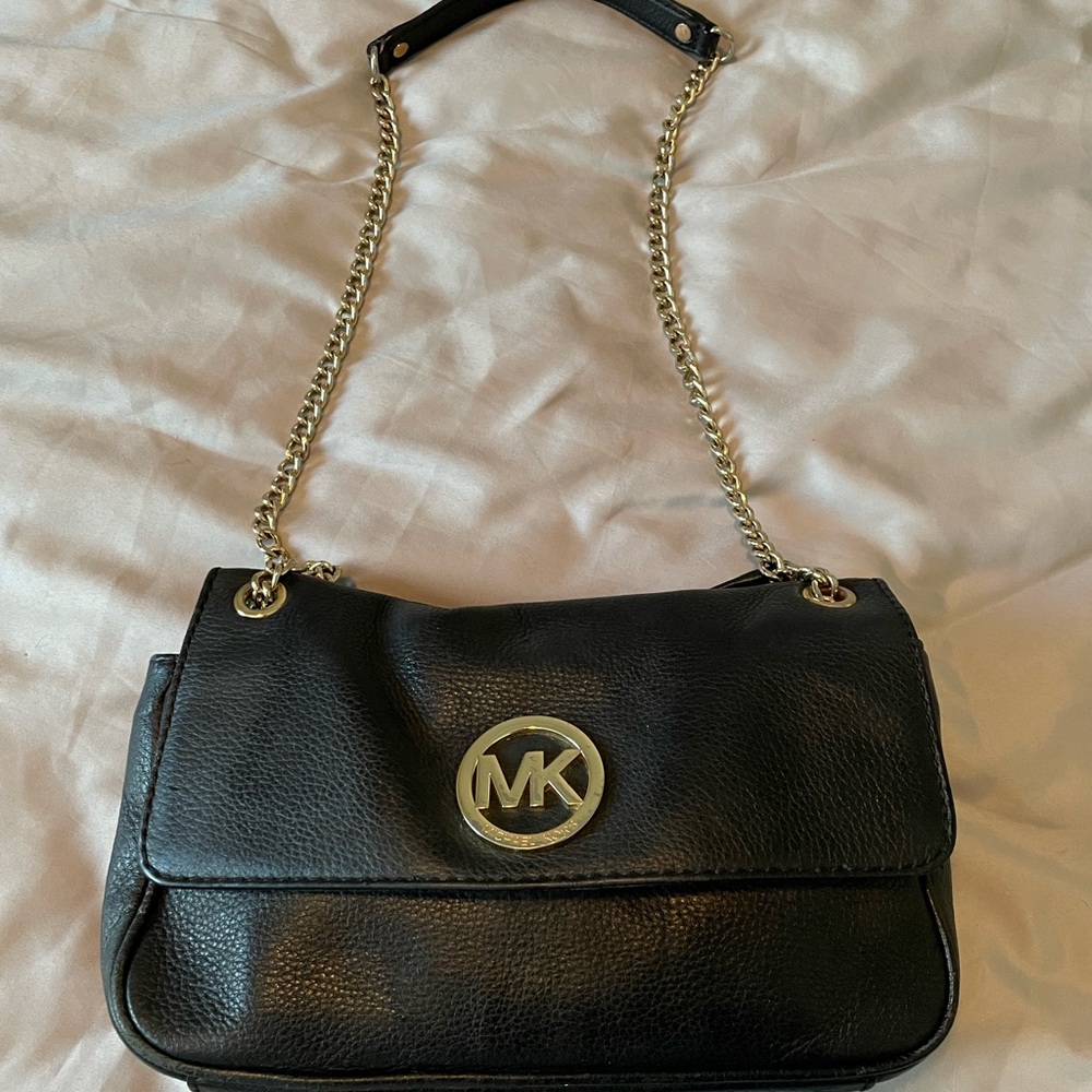 Michael Kors small black leather shoulder bag
